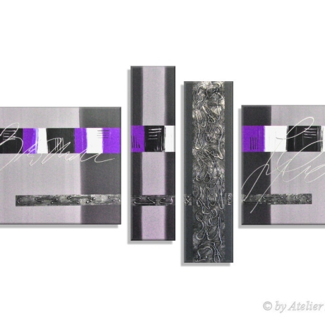 MK1 Art Bild Leinwand Abstrakt Kunst Malerei Acrylbild lila grau