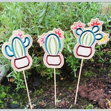 Kaktus Blumenpieker Stickdatei ITH Satinstick und Mehrfachbogen