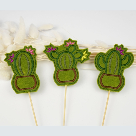 Kaktus Blumenpieker Stickdatei ITH Satinstick und Mehrfachbogen