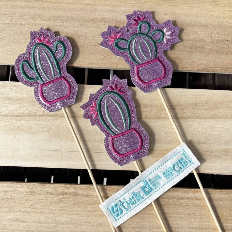 Kaktus Blumenpieker Stickdatei ITH Satinstick und Mehrfachbogen