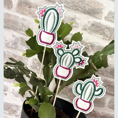 Kaktus Blumenpieker Stickdatei ITH Satinstick und Mehrfachbogen