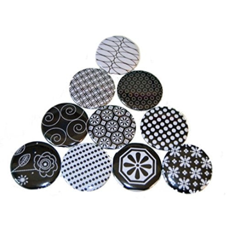 10 x Kühlschrankmagnet Magnetset 50mm rund schwarz weiß Muster