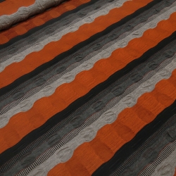 Stoff Jacquard Jersey Streifen rost taupé grau schwarz gesmogt