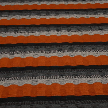 Stoff Jacquard Jersey Streifen rost taupé grau schwarz gesmogt