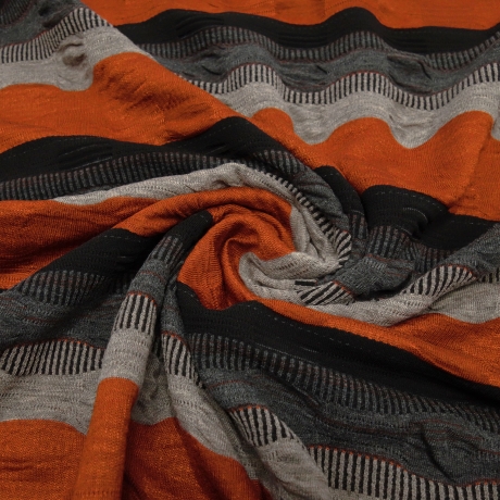 Stoff Jacquard Jersey Streifen rost taupé grau schwarz gesmogt