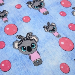 Stoff Baumwolle Jersey Mäuse Bubbles jeans hellblau grau rosa