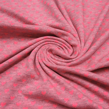 Stoff Baumwolle Jersey Herzen pink rosa melange Kleiderstoff
