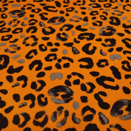 Stoff Sweatshirtstoff Tierfellmuster Leopard orange grau schwarz