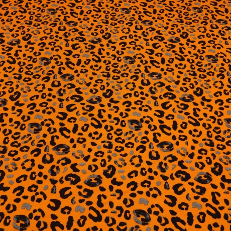 Stoff Sweatshirtstoff Tierfellmuster Leopard orange grau schwarz