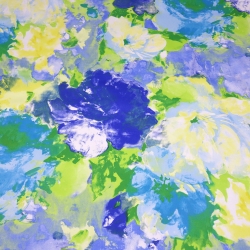 Stoff Baumwolle Stretch abstrakt Blumenmuster blau grün gelb