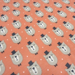 Stoff Baumwolle Jersey Bär Bärenkopf Punkte orange beige schwarz