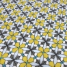 Stoff Baumwolle Popeline Ornamente Blumen curry grau weiß blau