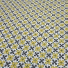 Stoff Baumwolle Popeline Ornamente Blumen curry grau weiß blau