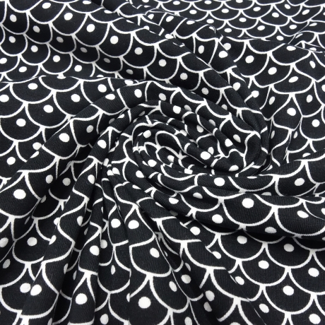Stoff Baumwolle Jersey Schuppen Design schwarz weiß Kleiderstoff