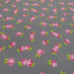Stoff Baumwolle Popeline Rosen Blumen Design grau pink rosa weiß