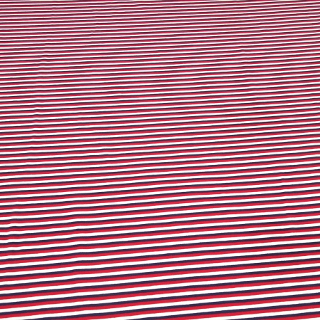 Stoff Baumwolle Jersey 4 mm Streifen rot wollweiss marine blau