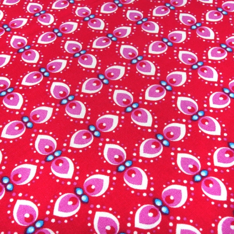 Stoff Baumwolle Popeline retro Blumenmuster Design rot rosa weiß