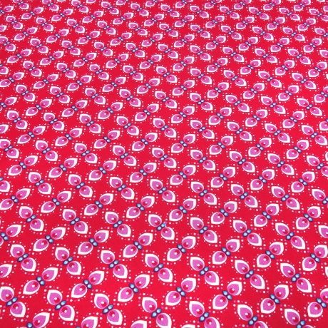 Stoff Baumwolle Popeline retro Blumenmuster Design rot rosa weiß