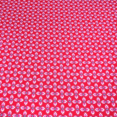 Stoff Baumwolle Popeline retro Blumenmuster Design rot rosa weiß
