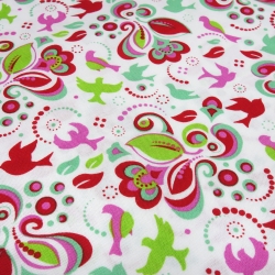 Stoff Baumwolle Popeline Tante Ema Blumenmuster weiß grün rot