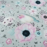 Stoff Jersey Baumwolle Vögel Blumen Panel 75cm x 140cm grau rosa