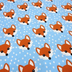 Stoff Baumwolle Jersey Füchse Fuchs Kopf blau weiß orange