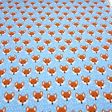 Stoff Baumwolle Jersey Füchse Fuchs Kopf blau weiß orange