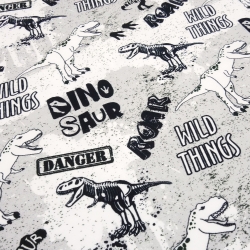 Stoff Baumwolle French Terry Dino Dinosaurier schwarz weiß grau