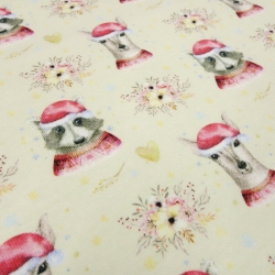 Stoff Baumwoll French Terry Weihnachten Reh Waschbär vanille rot