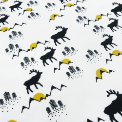 Stoff Baumwolle French Terry Hirsche weiß schwarz curry-gelb
