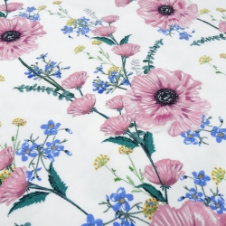 Stoff Baumwolle Jersey Blumen Blüten weiß rosa grün gelb blau