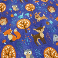 Stoff Baumwolle French Terry Füchse Hasen Rehe jeans blau orange