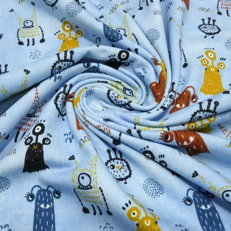 Stoff Baumwolle Jersey Monster Design türkis bunt Kinderstoff