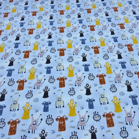 Stoff Baumwolle Jersey Monster Design türkis bunt Kinderstoff