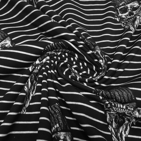 Stoff Baumwolle Jersey Totenkopf Skulls Streifen schwarz grau