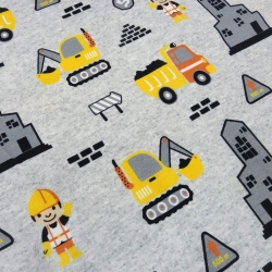 Stoff Baumwoll Jersey Bagger Bauarbeiter LKW grau gelb orange