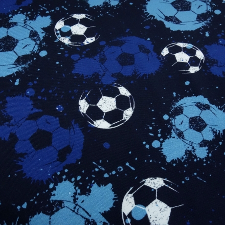Stoff Baumwolle Jersey Fußball Football Ball marine blau weiß