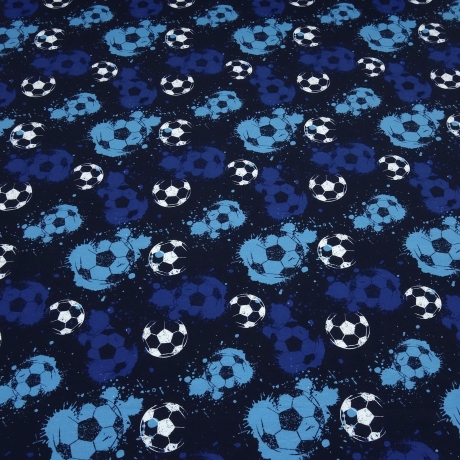 Stoff Baumwolle Jersey Fußball Football Ball marine blau weiß