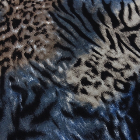 Stoff Viskose Jersey Leo Tiger Tierfellimitat blau braun beige sw