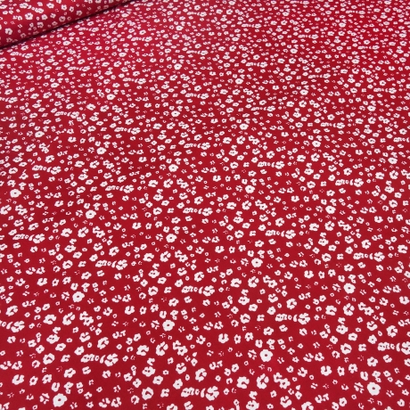 Stoff Baumwolle Popeline Streublumen Blumen rot weiß Blusenstoff