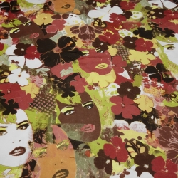 Stoff Viskose Jersey Blumen Lady grün oliv orange braun bunt