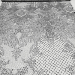 Stoff Stretch Baumwolle Piqué Paisley Design weiß schwarz grau