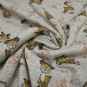 Stoff Sweatshirtstoff Alpenfleece Rehe Hirsche Kitz grau braun
