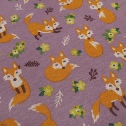 Stoff Alpenfleece Abseite Füchse flieder orange beige braun bunt