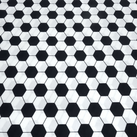 Stoff Baumwolle Popeline Fußball Design schwarz weiß Kinderstoff