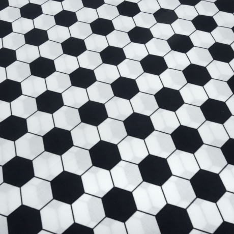 Stoff Baumwolle Popeline Fußball Design schwarz weiß Kinderstoff