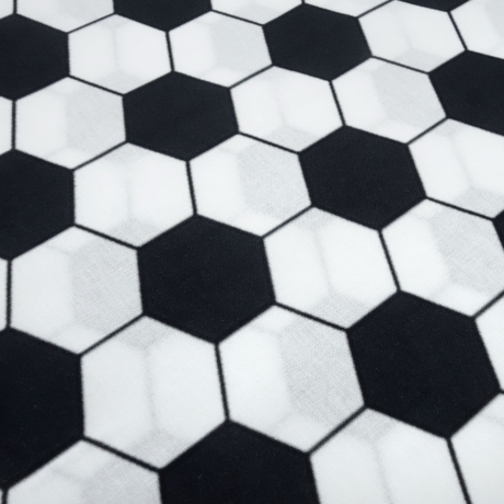 Stoff Baumwolle Popeline Fußball Design schwarz weiß Kinderstoff