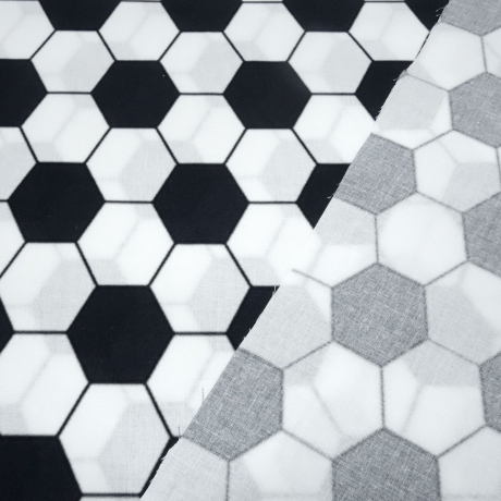 Stoff Baumwolle Popeline Fußball Design schwarz weiß Kinderstoff