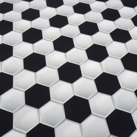 Stoff Baumwolle Popeline 3D Fußball Design schwarz weiß grau