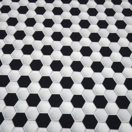 Stoff Baumwolle Popeline 3D Fußball Design schwarz weiß grau